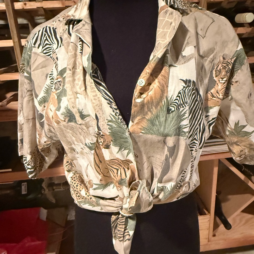 Safari Animal Print Button-Down Shirt — Beige/Brown - Picture 3 of 5